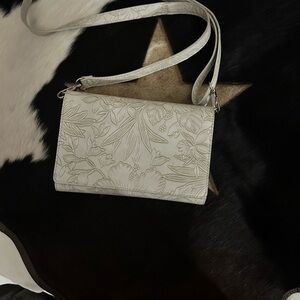 Cream Textured Crossbody Bag with Elegant Design